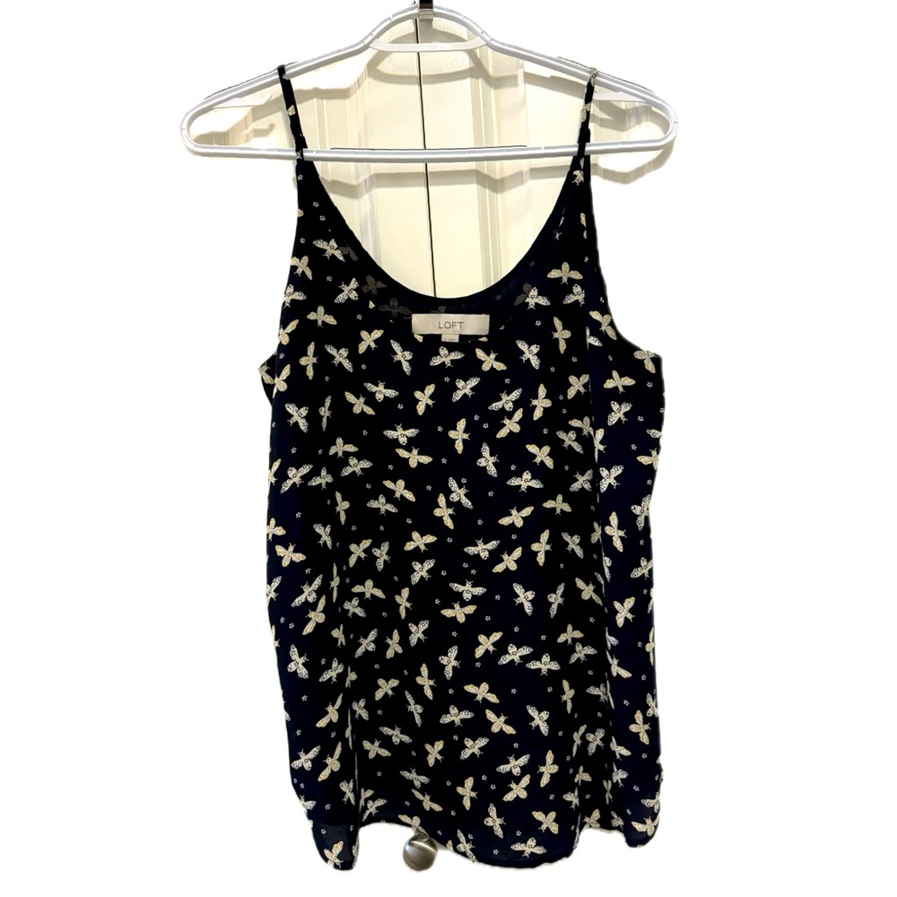 Loft tank top size S navy blue with butterflies